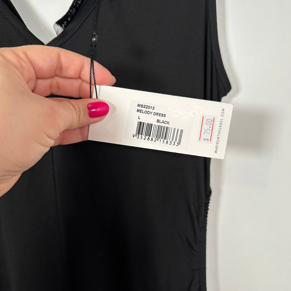 Madison The Label Melody Dress Black V-Neck Side Cut outs Ruched Maxi Large NEW - Picture 6 of 10